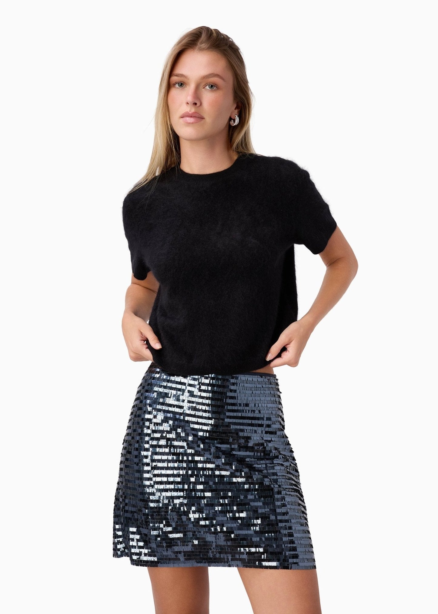 Cami NYC Fayruz Mid Rise Sequin Skirt in Coal