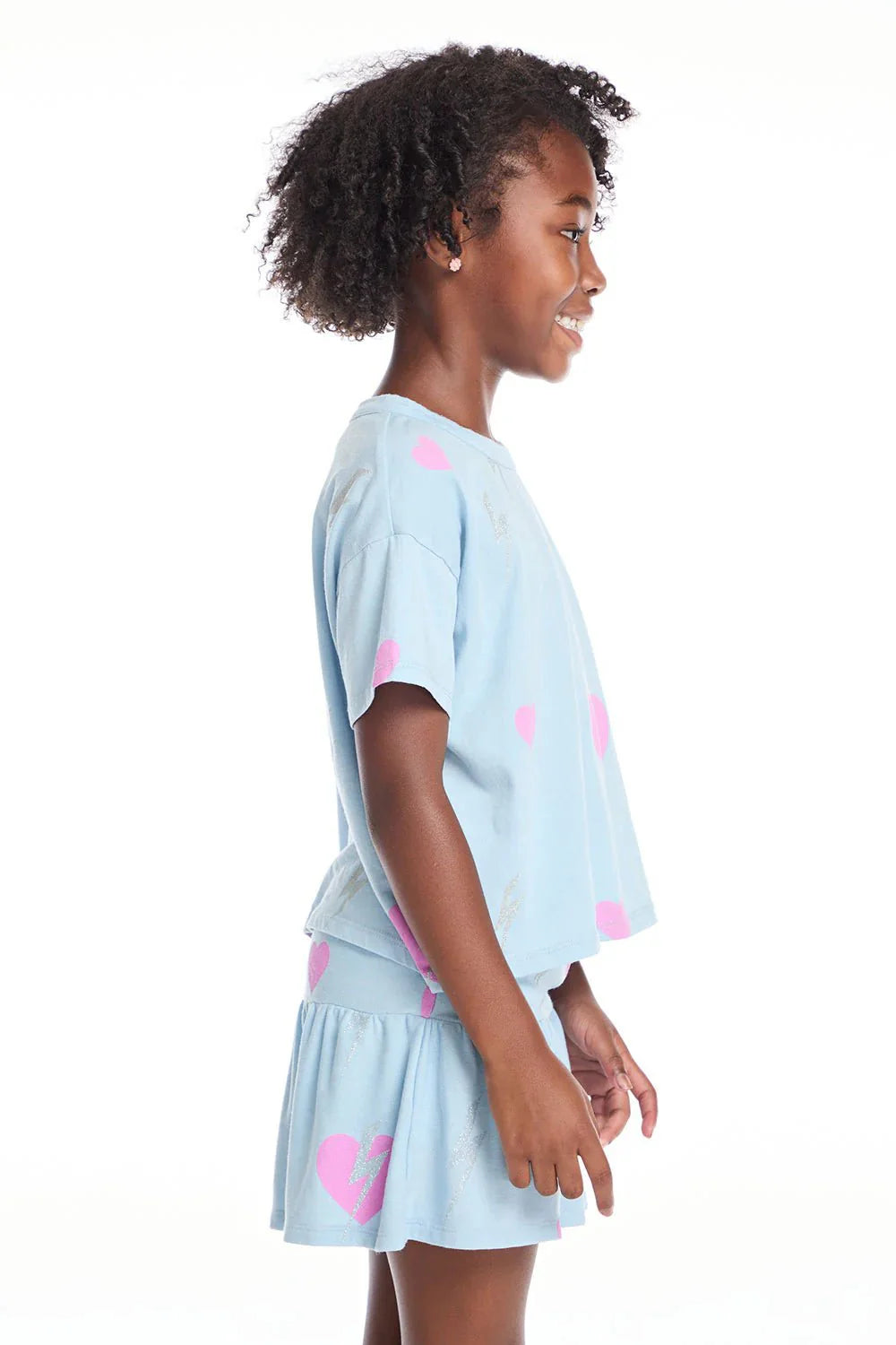 Chaser Bolt Hearts Girls Tee in Clear Sky
