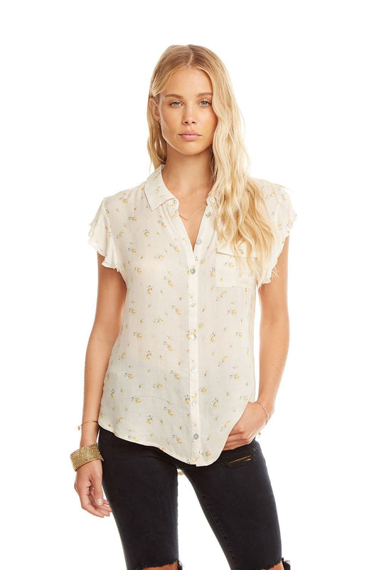 Chaser Gauze Flutter Sleeve Shirt in Rosette