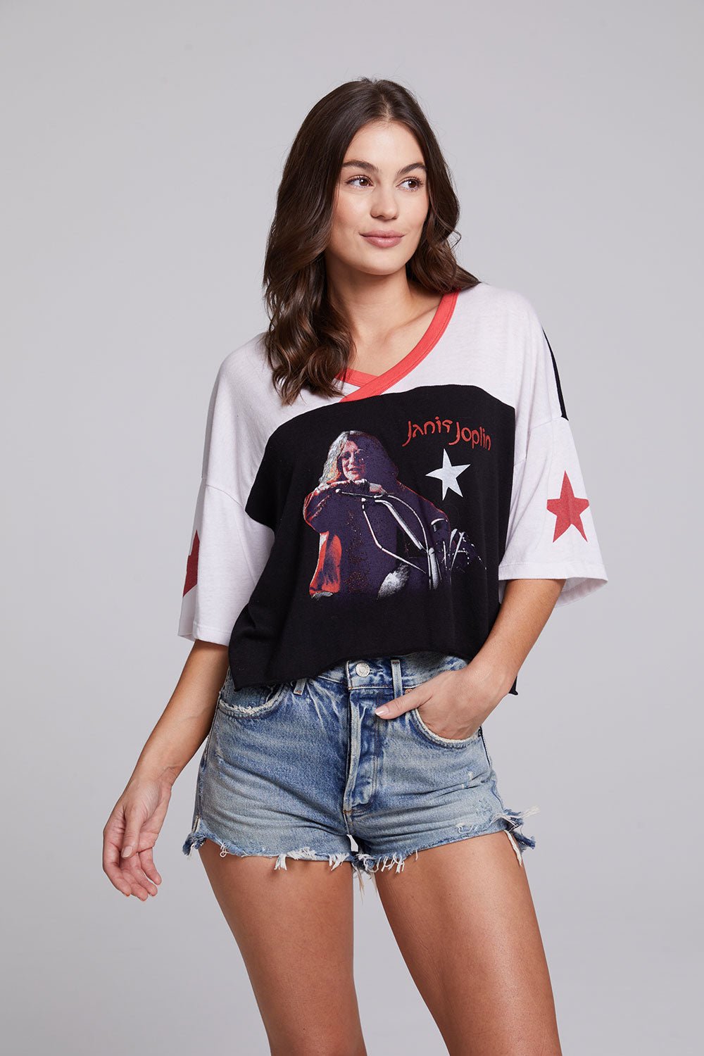 Chaser Janis Joplin Classic Motorcycle Tee in Americana Color Block