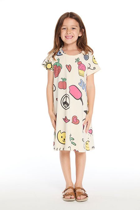 Chaser Kids Back to School Doodles Dress in Starry White
