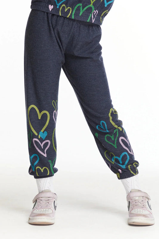 Chaser Kids Colorful Hearts Cozy Sweatpants in Avalon