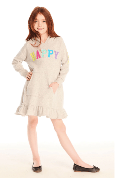 Chaser Kids Glitter Smiley Dress in Heather Grey