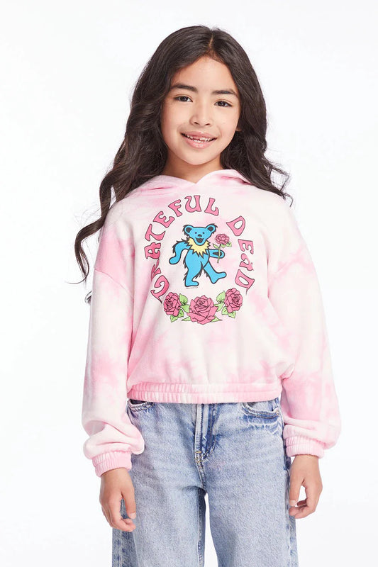 Chaser Kids Grateful Dead Bears & Roses Sweatshirt in Pink Cosmos Tie Dye