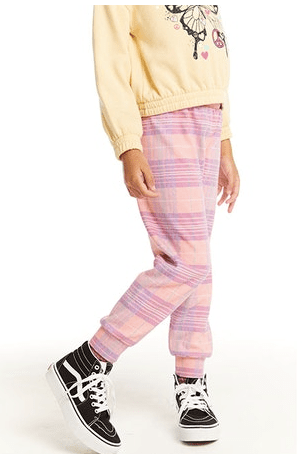 Chaser Kids Lelia Joggers in Cotton Candy Plaid
