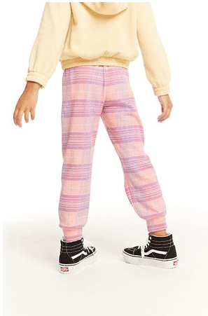 Chaser Kids Lelia Joggers in Cotton Candy Plaid