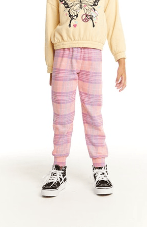 Chaser Kids Lelia Joggers in Cotton Candy Plaid