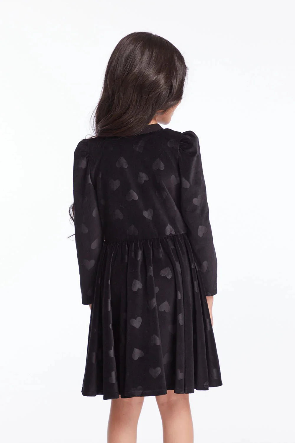 Chaser Kids Puff Long Sleeve Dress in Licorice Heart