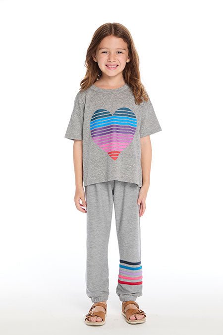 Chaser Kids Stripe Heart Tee in Grey