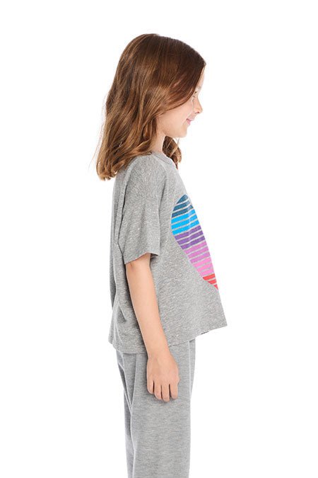 Chaser Kids Stripe Heart Tee in Grey