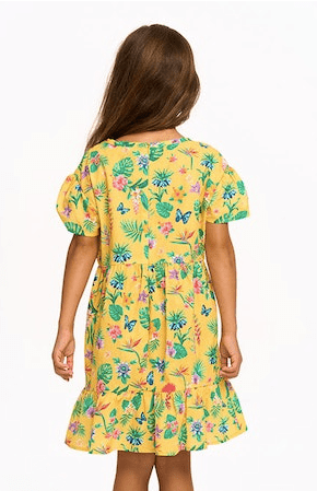 Chaser Kids Tiered Dress in Lemon Tropical Floral