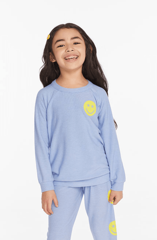 Chaser Star Smiley Pullover in Blue Hydrangea