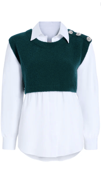 Cinq A Sept Alden Pullover in Green Onyx/White
