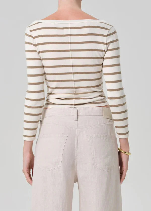 Citizen of Humanity Boat Neck Slim Tee in Ginger Stripe