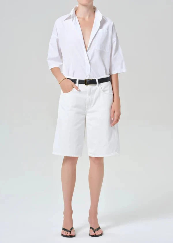 Citizen of Humanity Frances Cropped Cape Button Up in Optic White