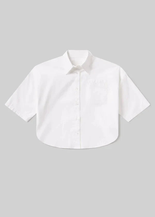 Citizen of Humanity Frances Cropped Cape Button Up in Optic White