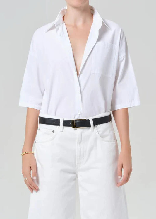 Citizen of Humanity Frances Cropped Cape Button Up in Optic White