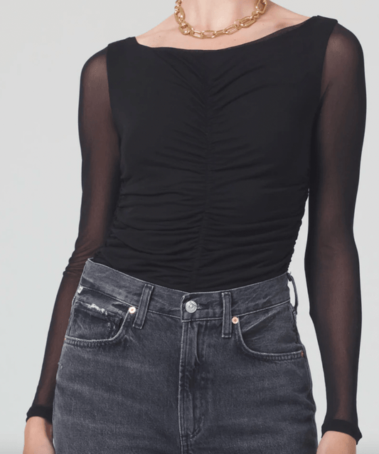 Citizens of Humanity Penelope Shirred Mesh Bodysuit in Black