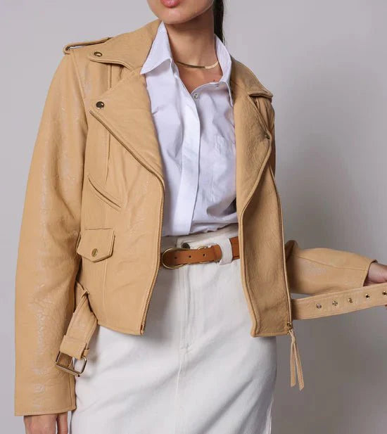 Cleobella Asher Leather Jacket in Tan