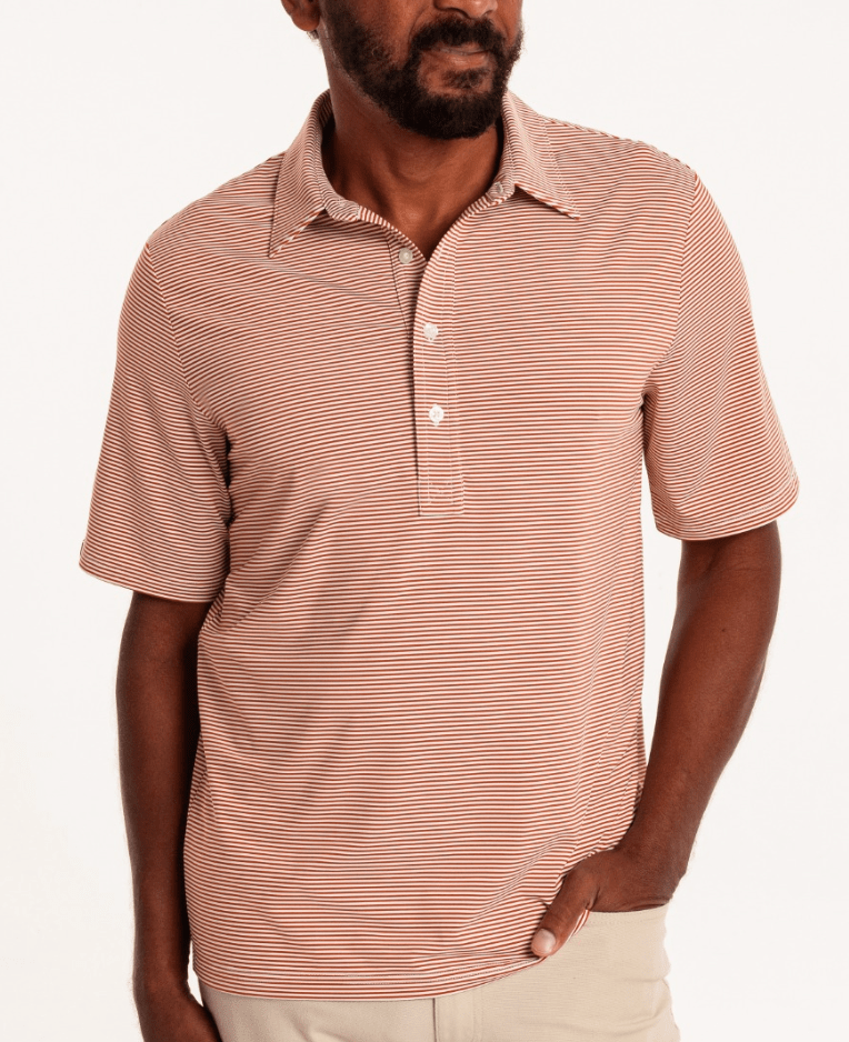 Criquet Performance Sport Range Polo in Hobby Stripe Burnt Orange