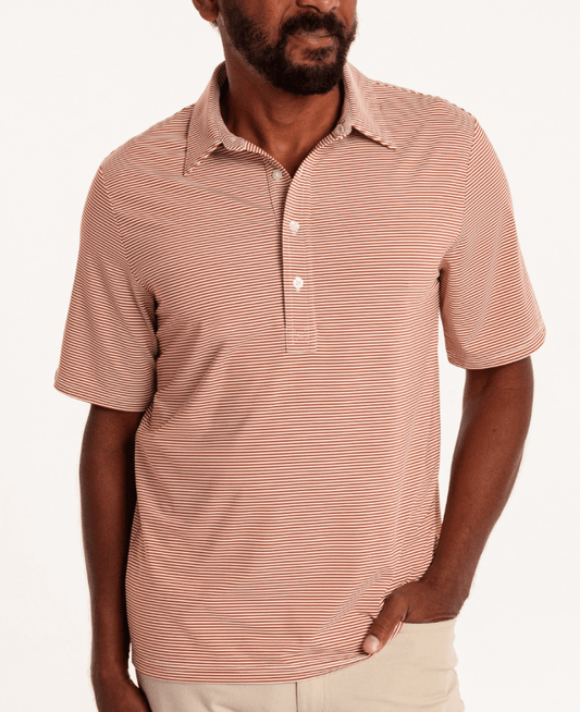 Criquet Performance Sport Range Polo in Hobby Stripe Burnt Orange