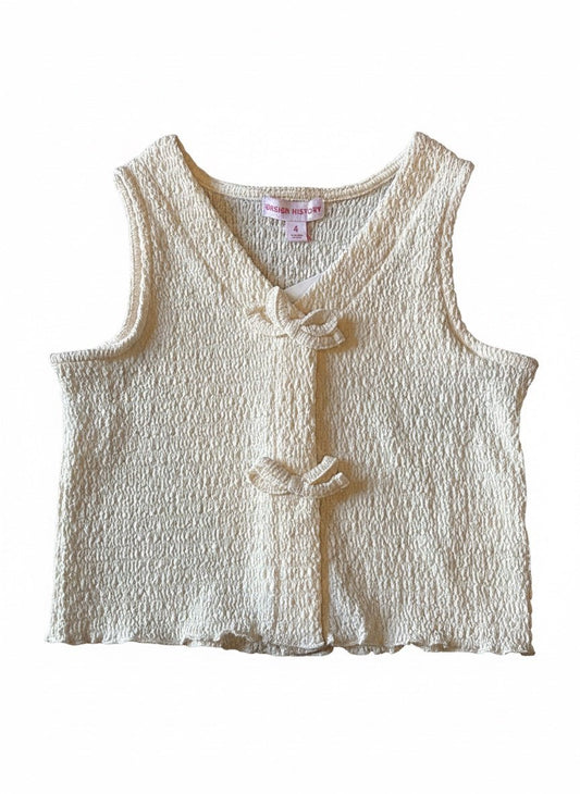 Design History Girls Bow Tie Sleeveless Top in Off White