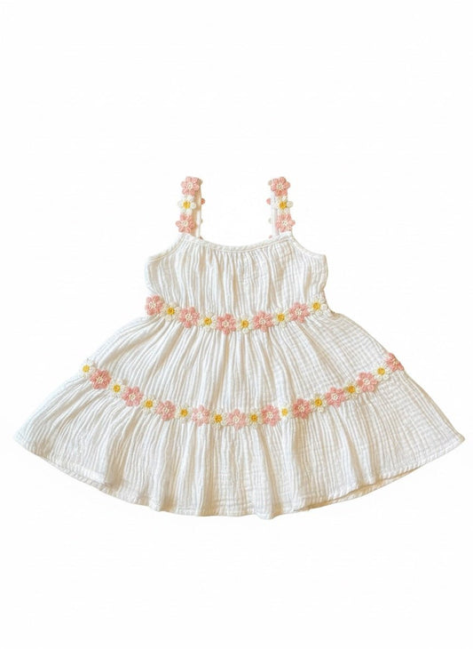 Design History Girls Floral Tiered Dress in White