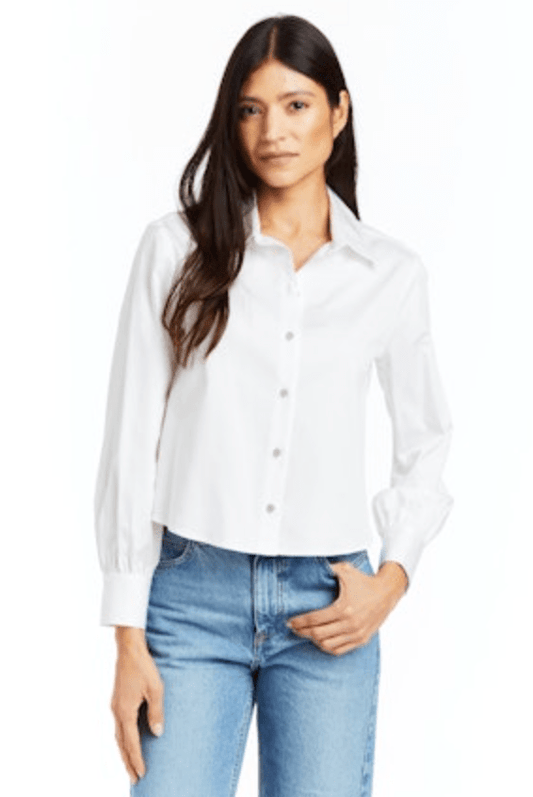 Drew Alexa Cropped Button Up in White