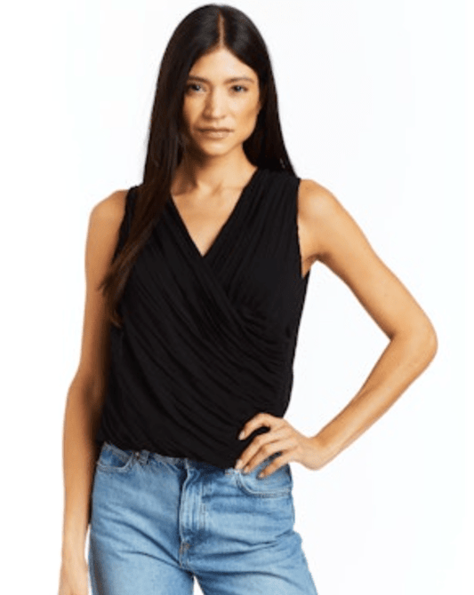 Drew Maisie Pleated Chiffon Top in Black