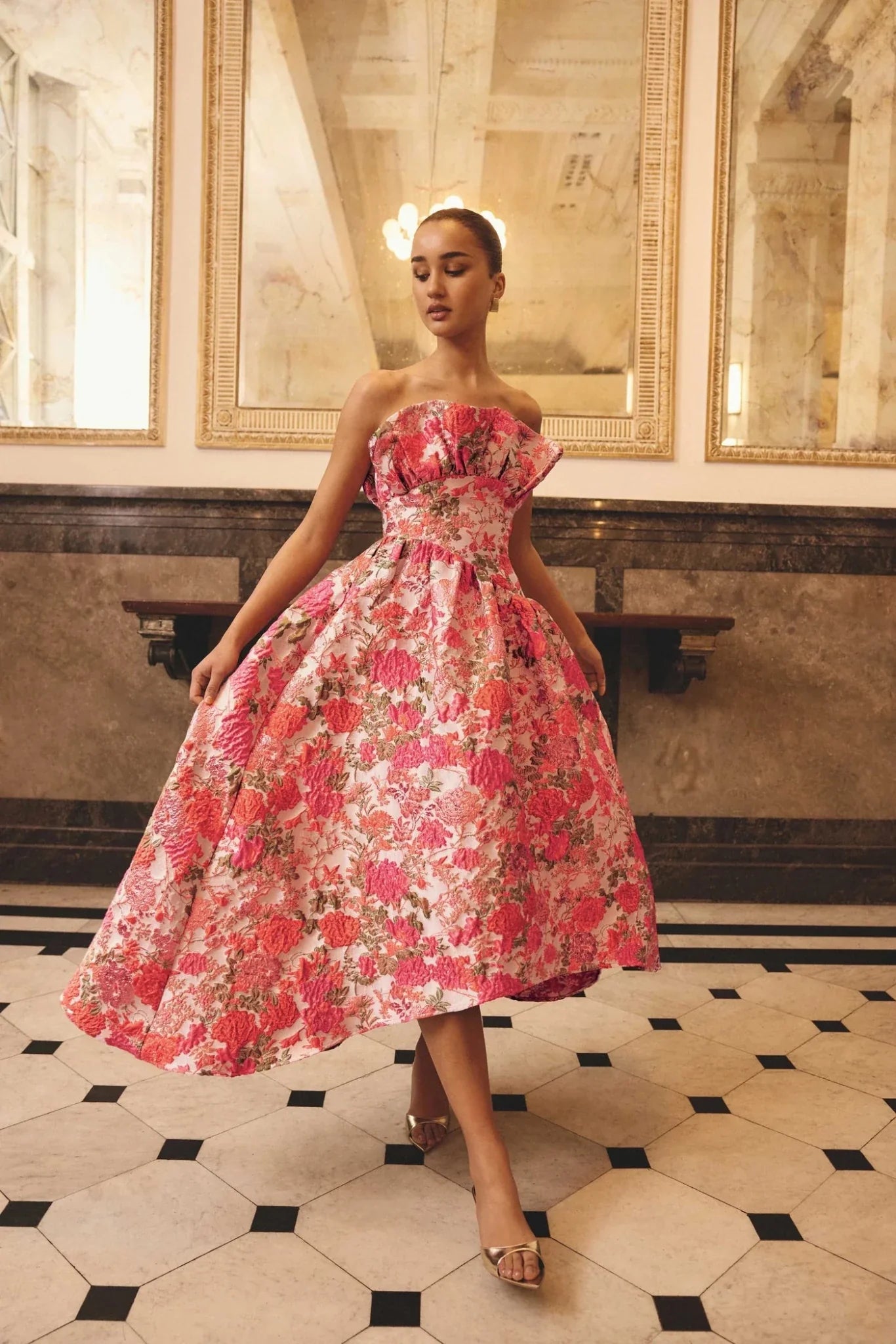 Elliatt Floralie Strapless Gown in Pink Floral