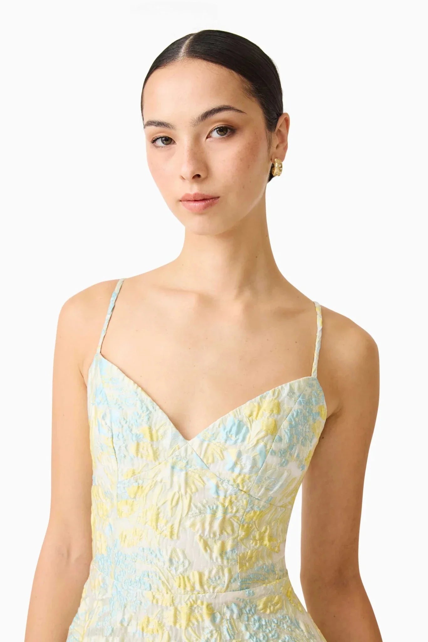 Elliatt Penelope Tiered Gown in Yellow Blue Floral