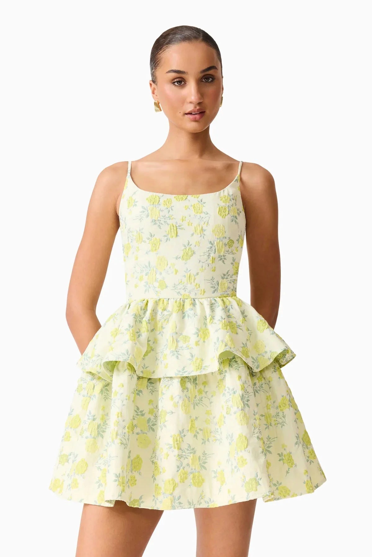 Elliatt Posey Jacquard Mini Dress in Green Floral