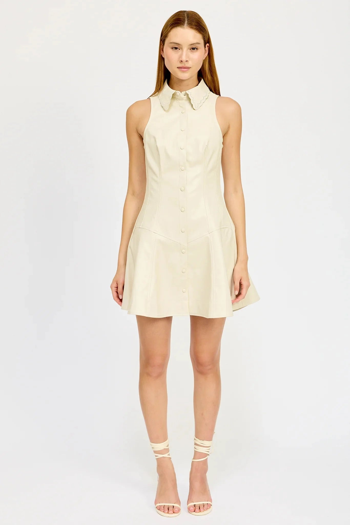 En Saison Barrett Faux Leather Mini Dress in Taupe