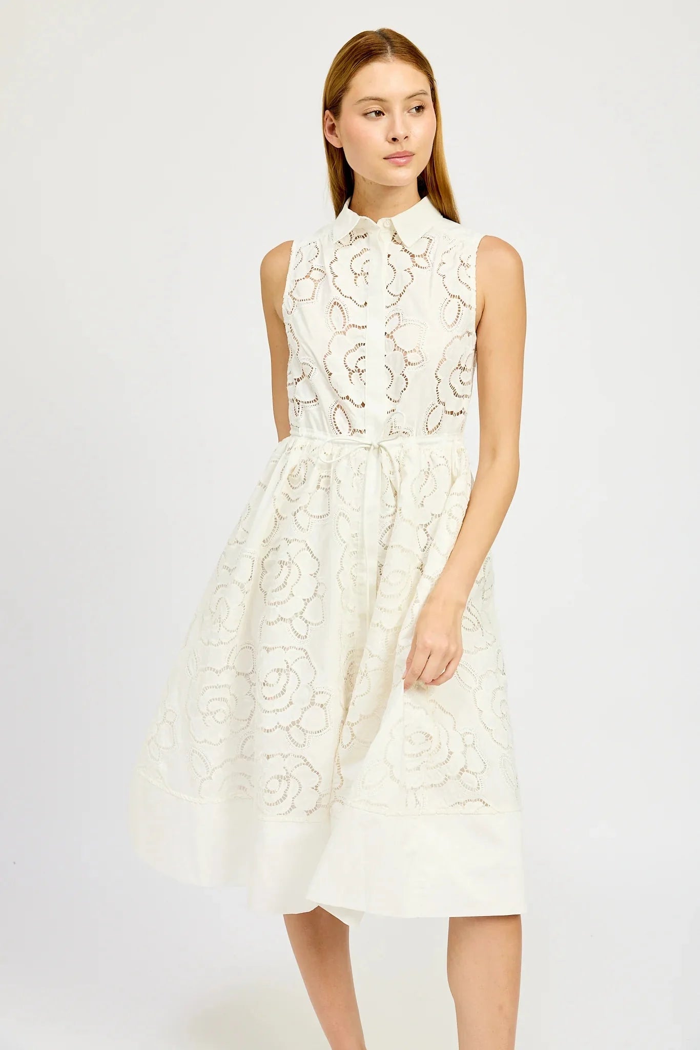 En Saison Chloe Belted Midi Dress in White