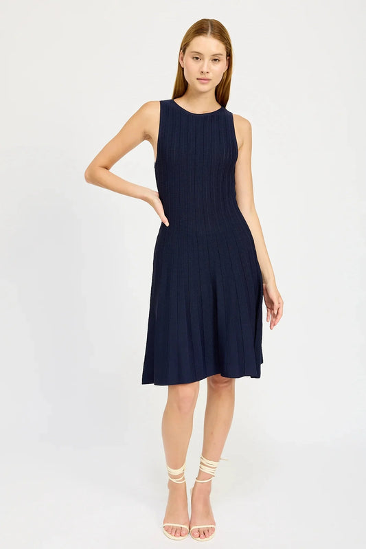 En Saison Pleated Knit Mini Dress in Navy