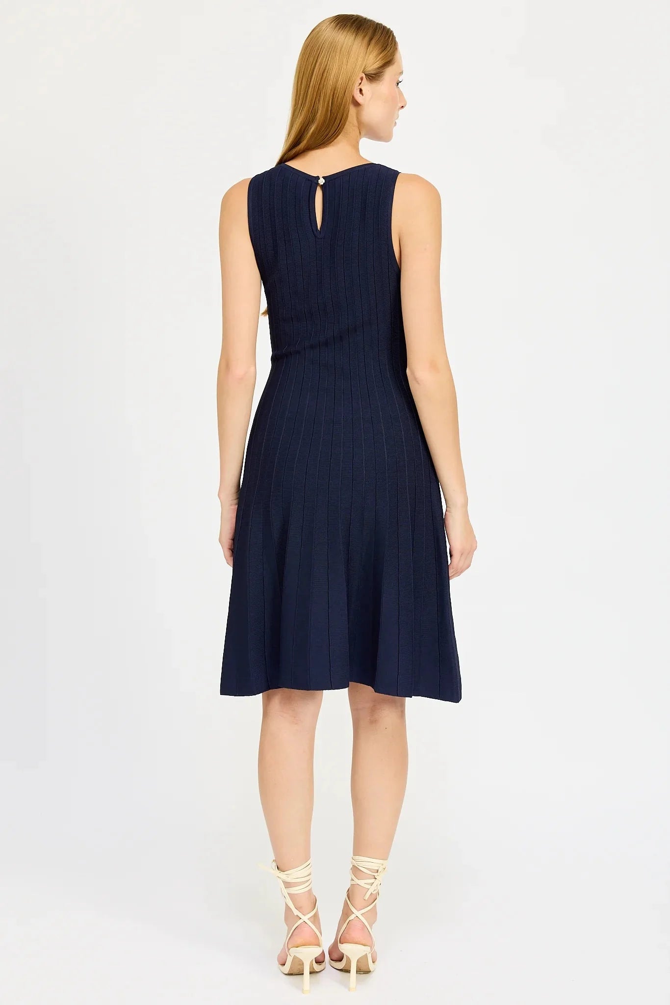En Saison Pleated Knit Mini Dress in Navy