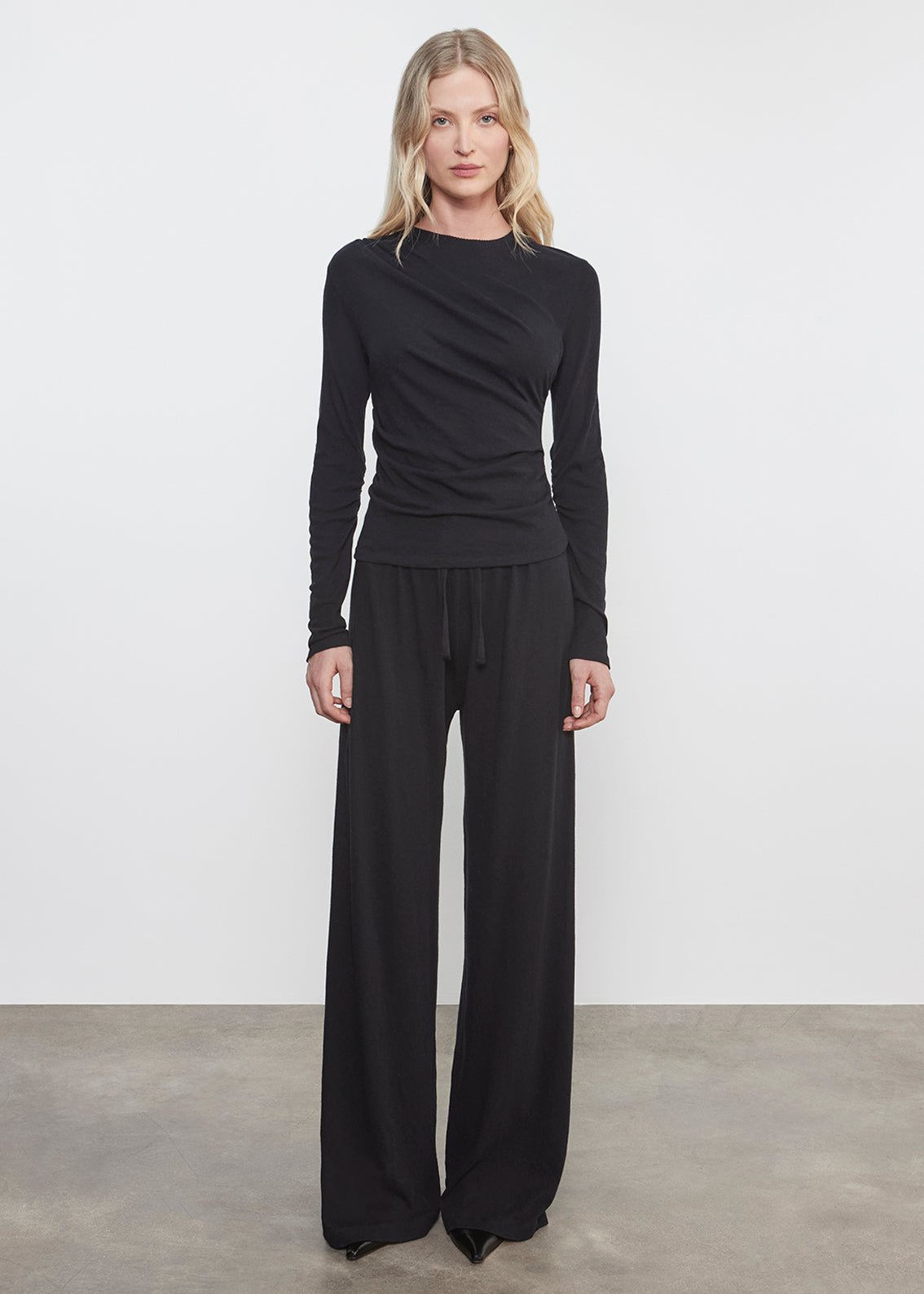 Enza Costa Cashmere Draped LS Crew in Black
