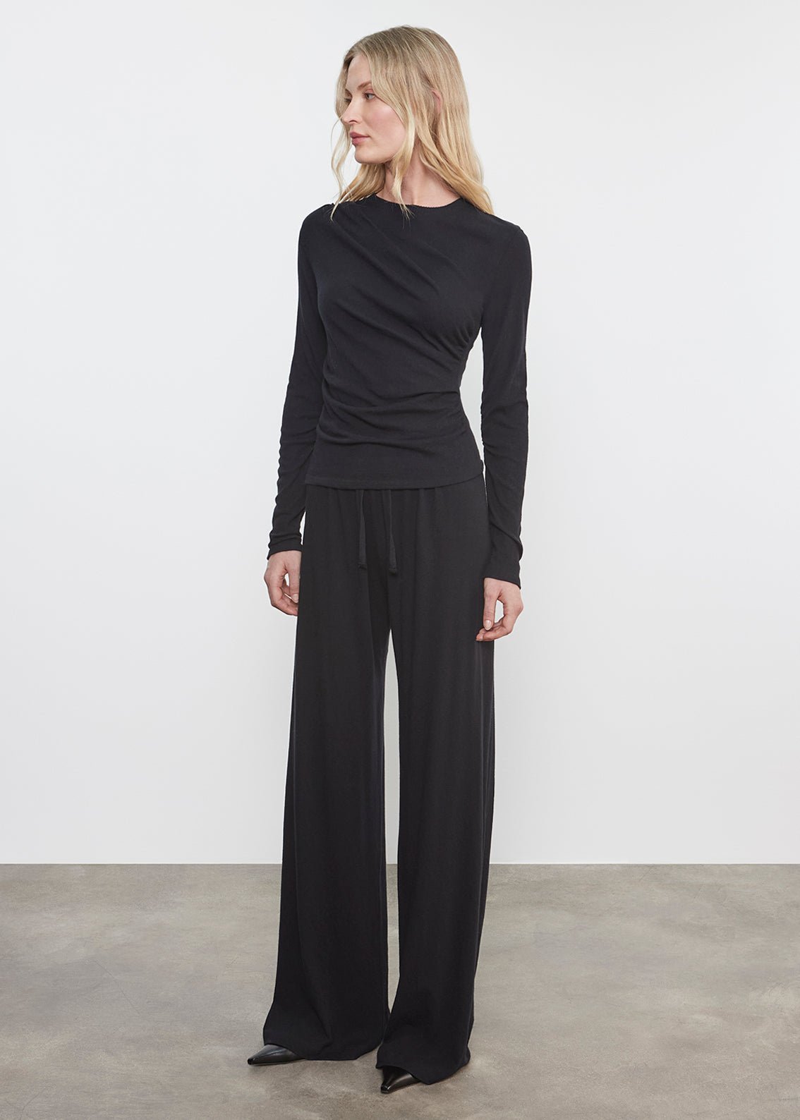 Enza Costa Cashmere Draped LS Crew in Black