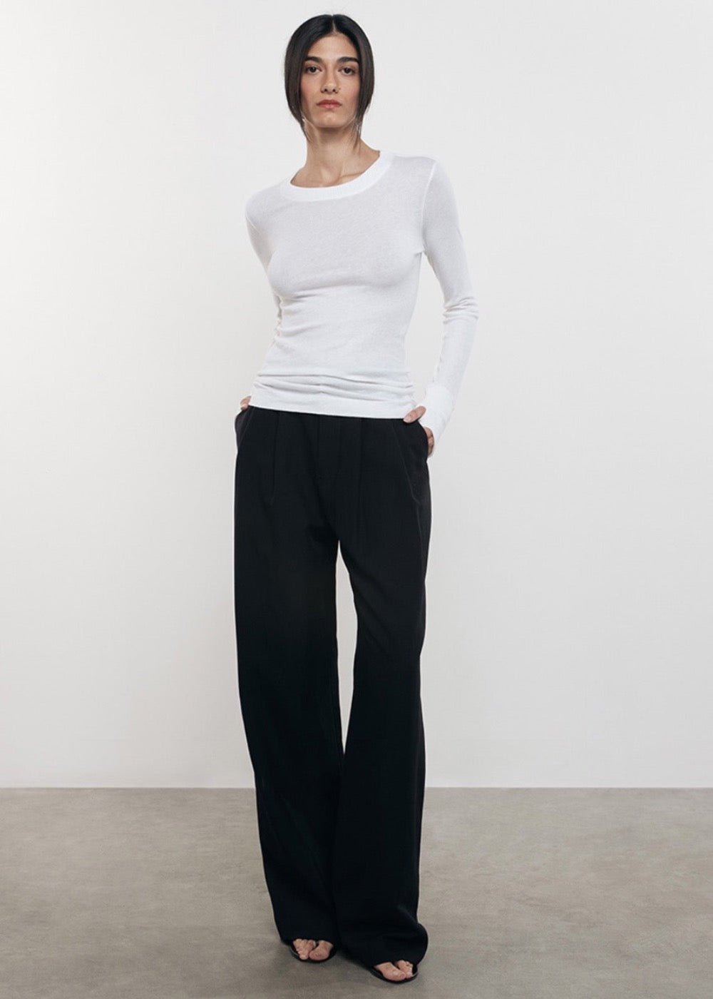 Enza Costa Cashmere Easy Cuffed Crew in White