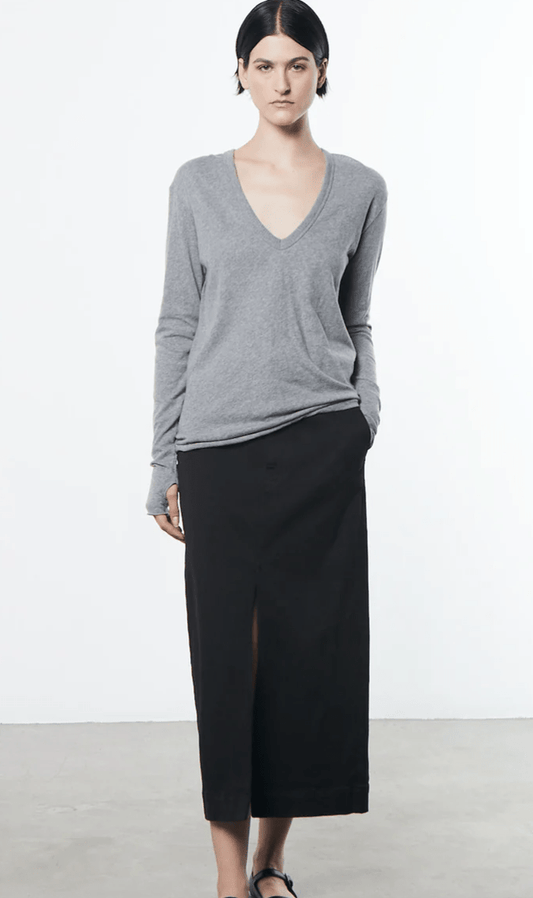 Enza Costa Cashmere Loose Longsleeve V Neck in Smoke