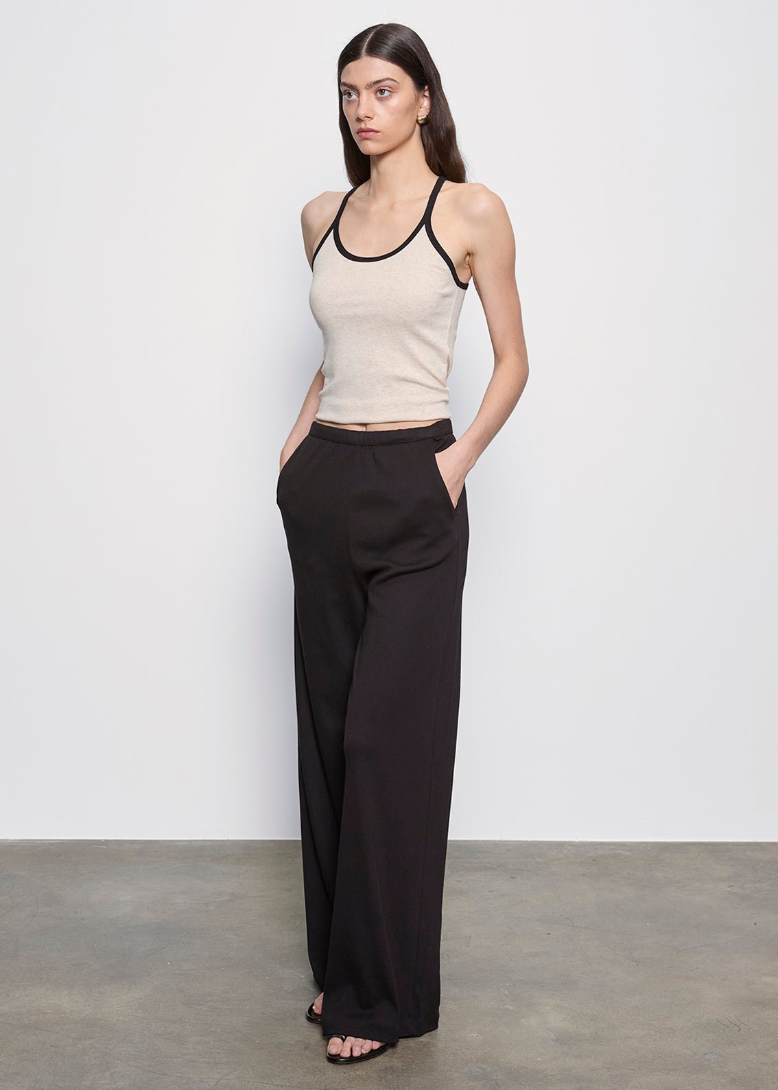 Enza Costa Cotton Classic Ringer Scoop Tank in Wheat Black