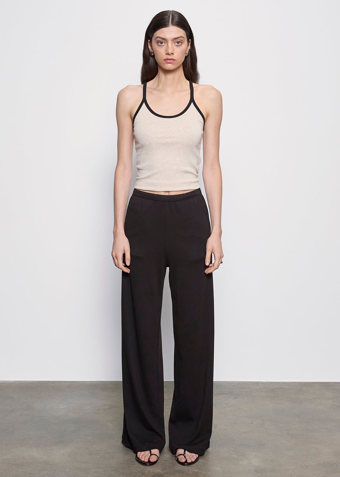 Enza Costa Cotton Classic Ringer Scoop Tank in Wheat Black