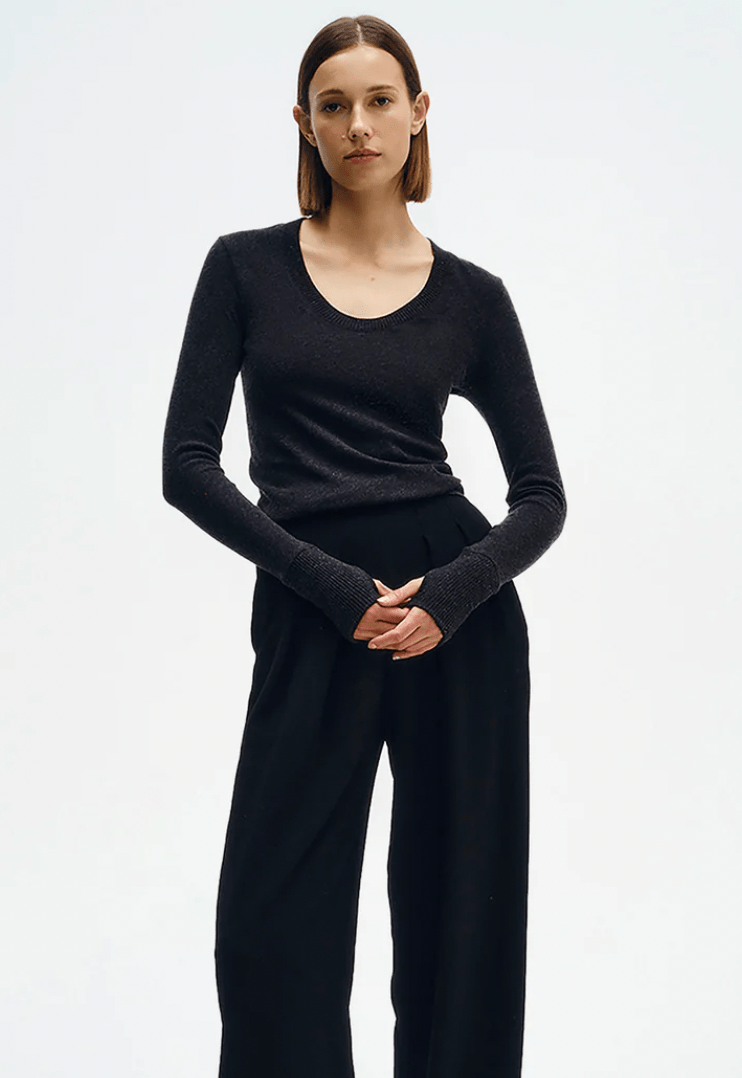 Enza Costa Easy Cuffed U Long Sleeve in Charcoal