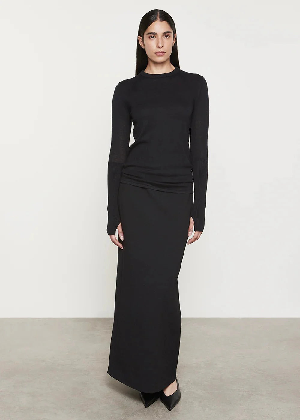 Enza Costa Fine Cashmere Knitted Crewneck Sweater in Black