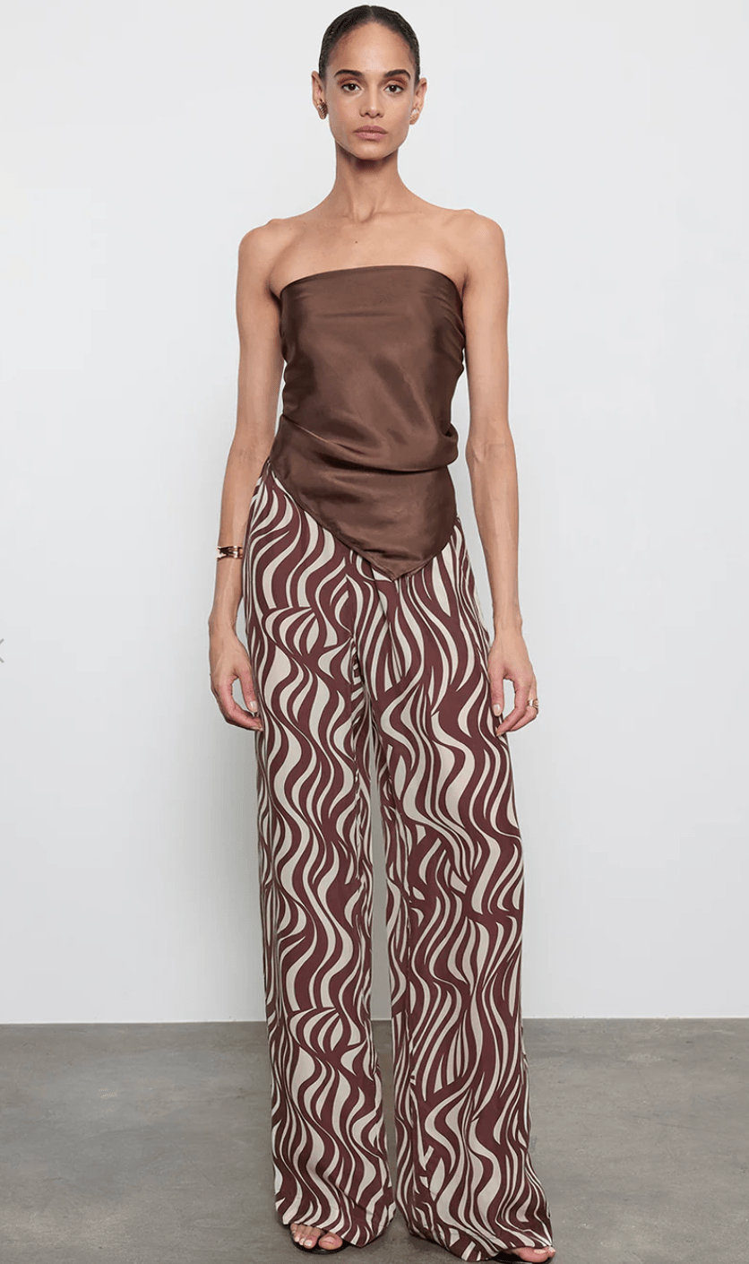 Enza Costa Fluid Twill Scarf Top in Chocolate
