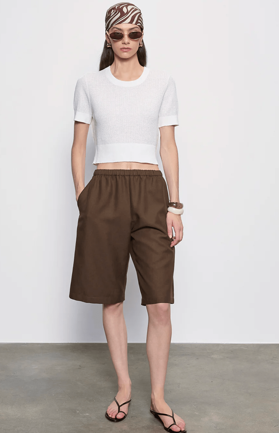 Enza Costa Linen Open Knit Cropped S/S in Off White
