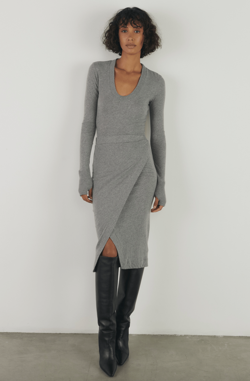 Enza Costa Long Sleeve Bodysuit in Smoke