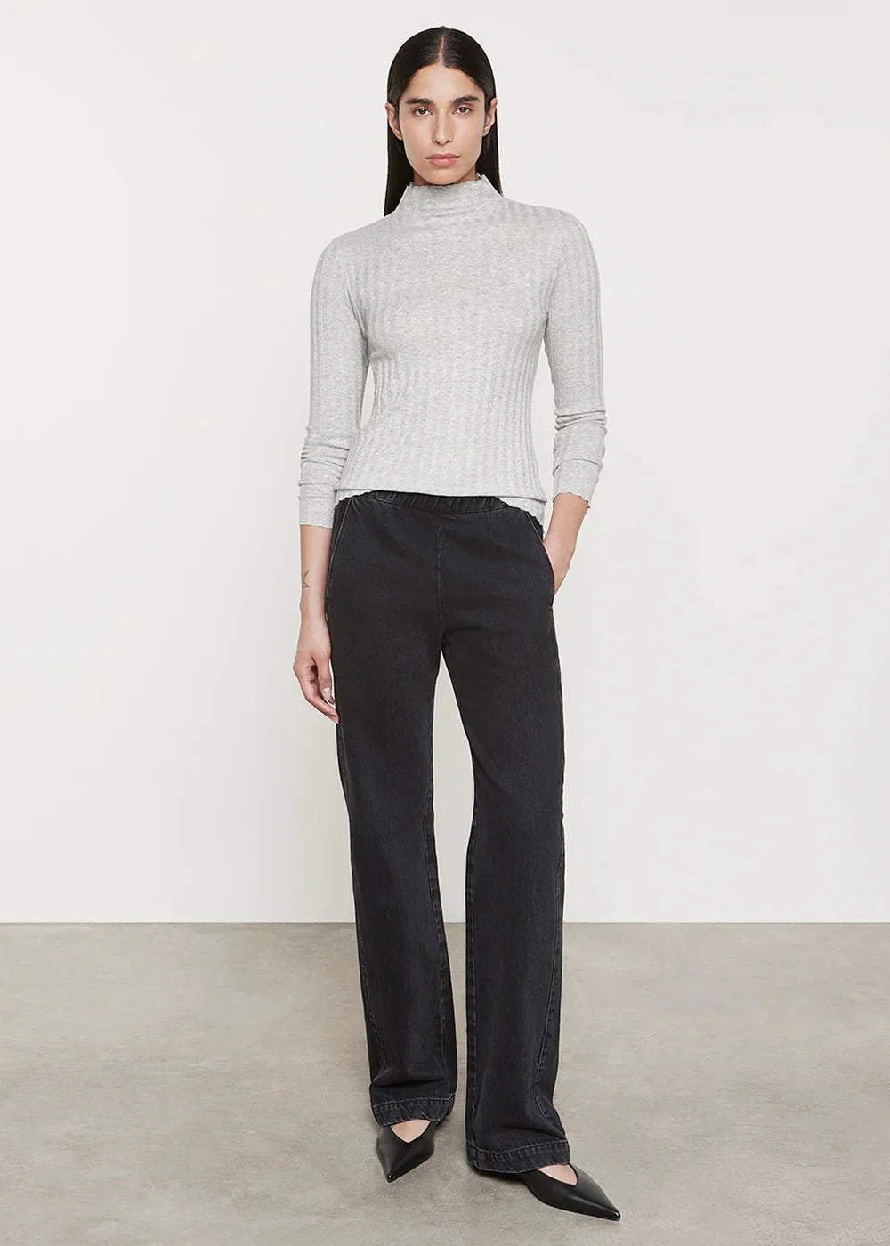 Enza Costa Plisse L/S Mockneck in Light Heather