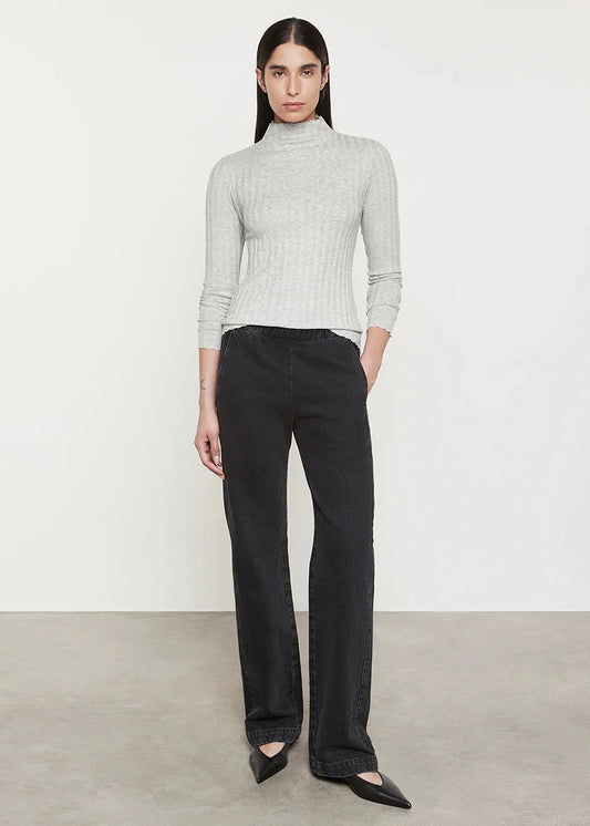 Enza Costa Plisse L/S Mockneck in Light Heather