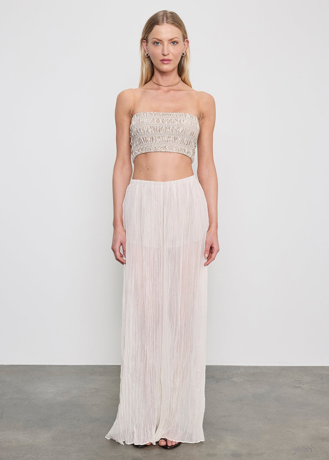 Enza Costa Plisse Palazzo Pant in Champagne